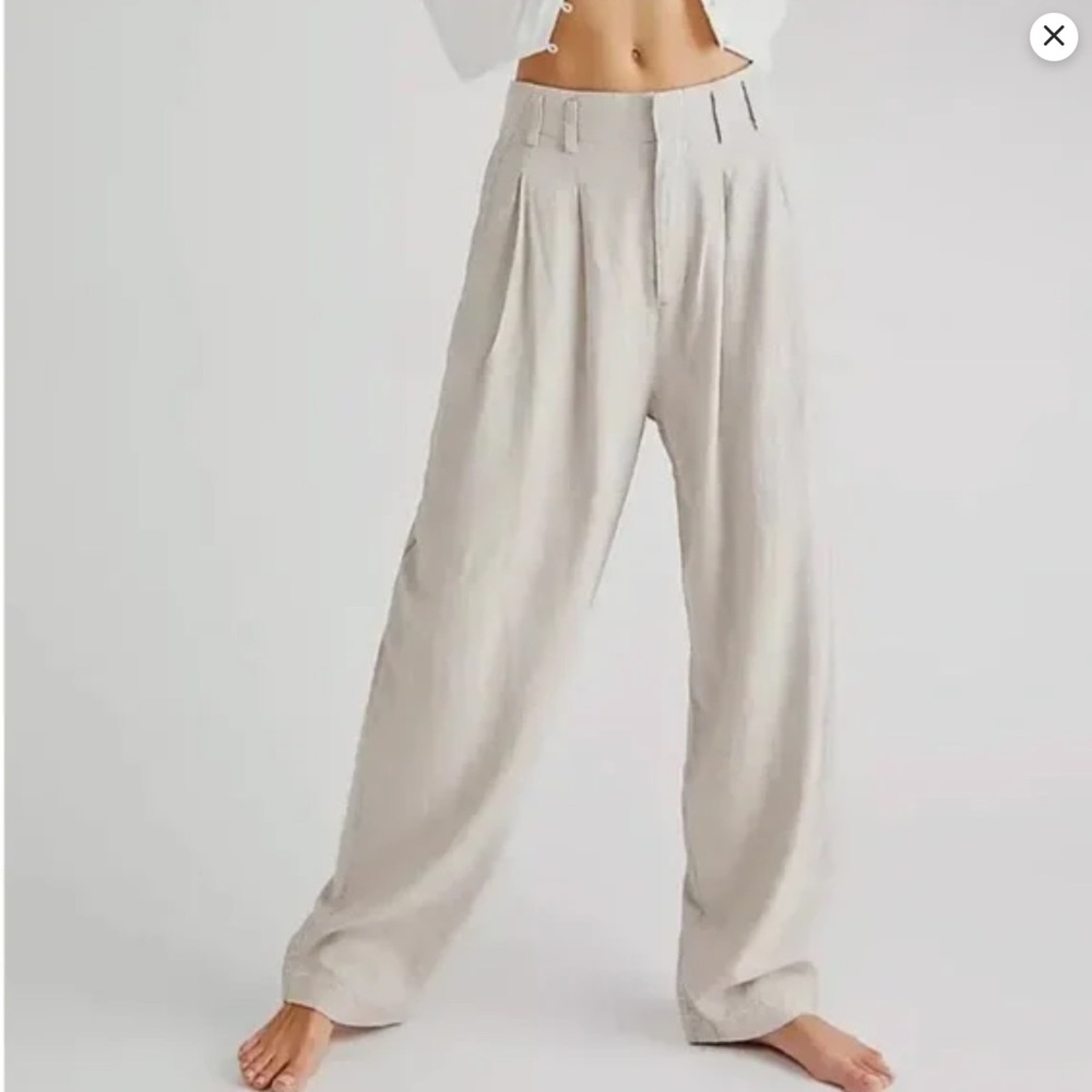 Free People Calla Linen Blend Pleated Trousers Stone/Cream